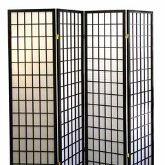 70" Tall 4-Panel Screen / Room Divider, Japanese Style with Black finish