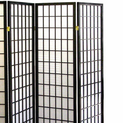 70" Tall 4-Panel Screen / Room Divider, Japanese Style with Black finish