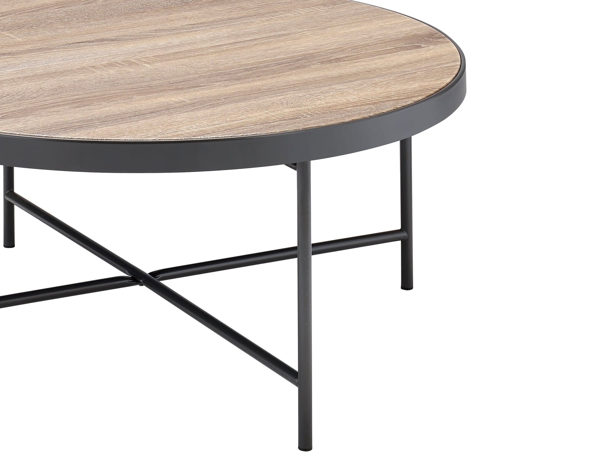 Industrial Style Round Coffee Table 1pc Metal Finish Living Room Furniture, Crossbar Metal Support
