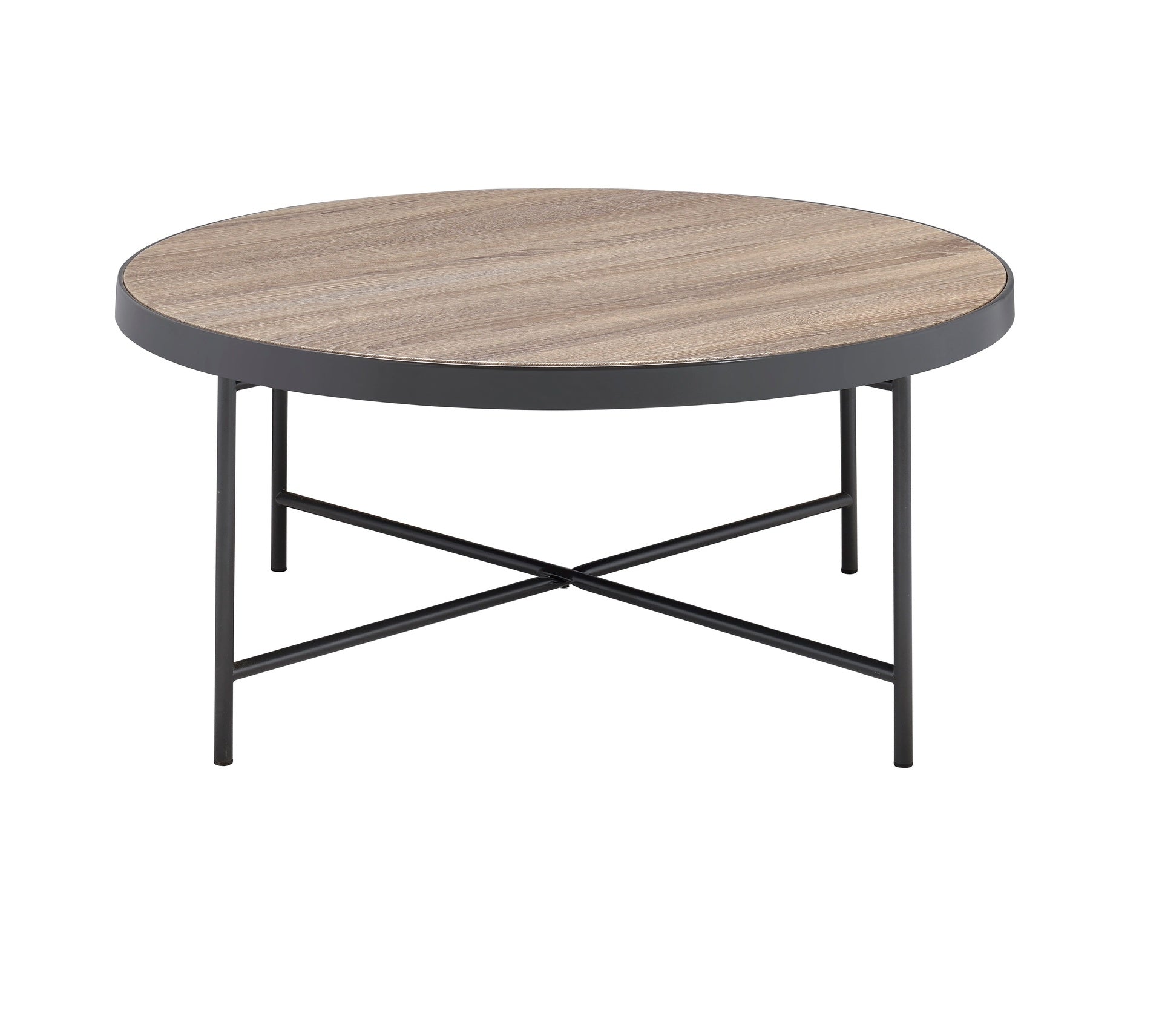 Industrial Style Round Coffee Table 1pc Metal Finish Living Room Furniture, Crossbar Metal Support