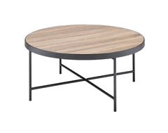 Industrial Style Round Coffee Table 1pc Metal Finish Living Room Furniture, Crossbar Metal Support