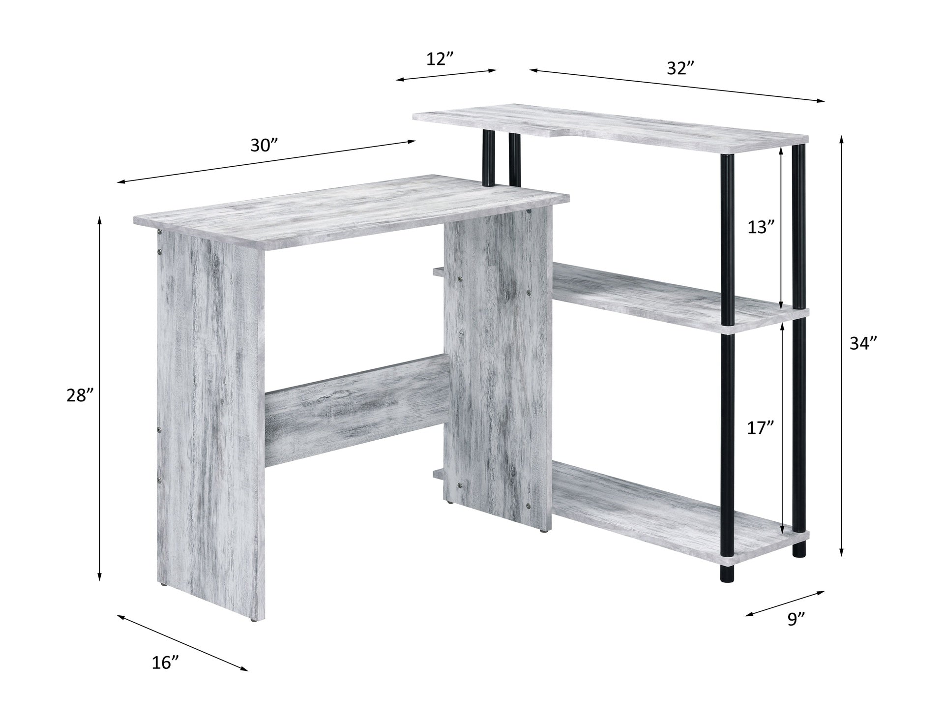 Levi Antique White & Black Finish Writing Desk