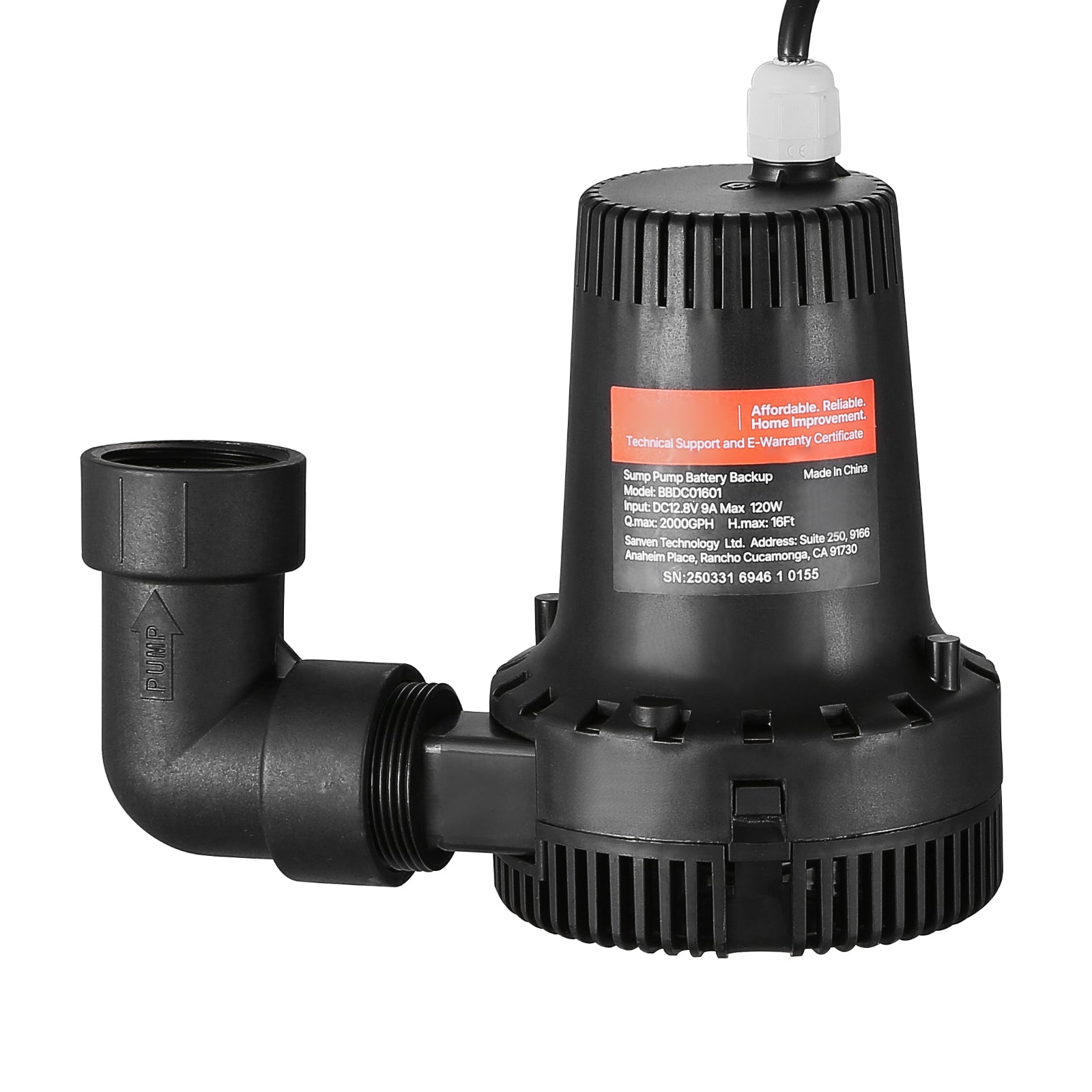 Basement Emergency Back-Up Sump Pump Backup Sump Pump System 2000GPH 0.17 HP
