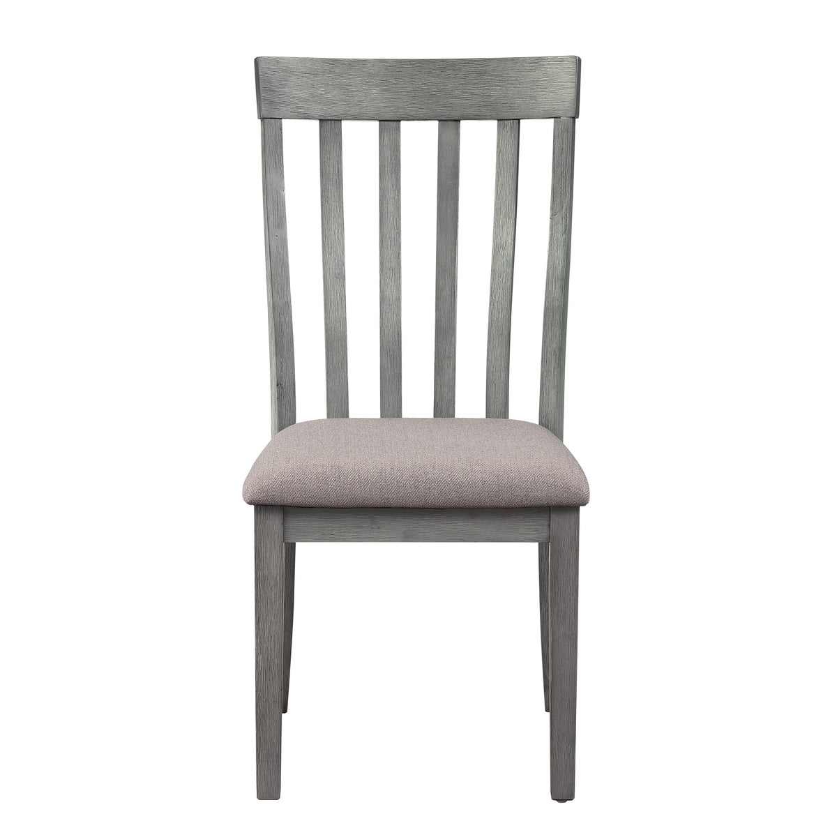 Vertical Slatted Curved Back Side Chair with Fabric Seat, Set of 2, Gray