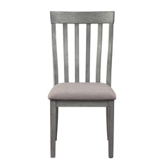 Vertical Slatted Curved Back Side Chair with Fabric Seat, Set of 2, Gray
