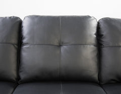 Black Faux Leather L - Shaped Sectional with Storage & Cup Holders