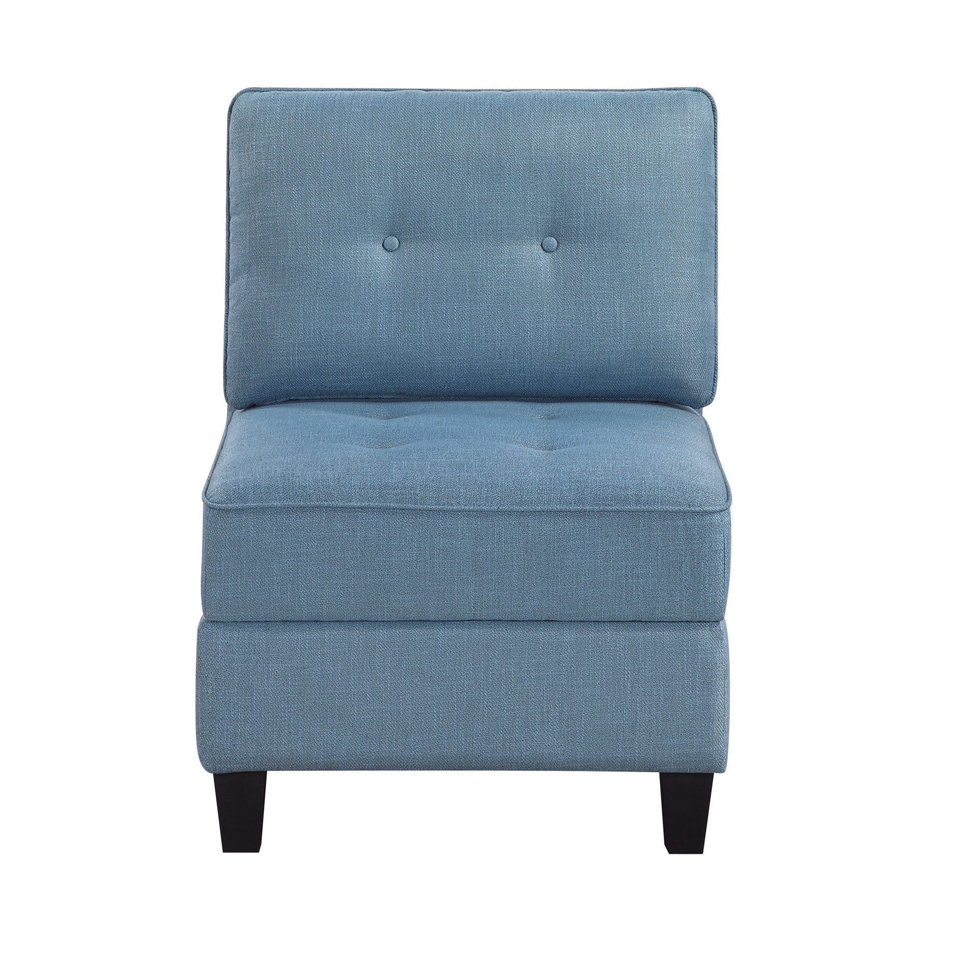 Living Room Furniture Armless Chair Blue Tufted Solid Wood Modern Comfort 1pc Modular Piece Armless Chair Hidden Storage