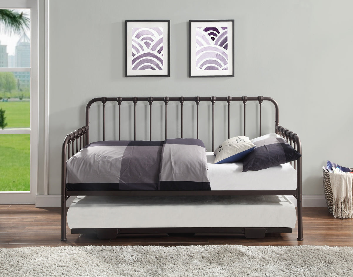 Daybed with Lift-up Trundle 1pc Dark Bronze Finish Metal Frame Classic Design Home Furniture