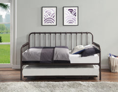 Daybed with Lift-up Trundle 1pc Dark Bronze Finish Metal Frame Classic Design Home Furniture