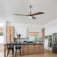 52" Solid Wood Blades Ceiling Fan with Lights Remote Control,Quiet DC Motor 3 Blade Ceiling Fans 6 Speed Levels,Reversible Ceiling Fan, for Patio Living Room, Bedroom, Office,Indoor.(Stain nickel )