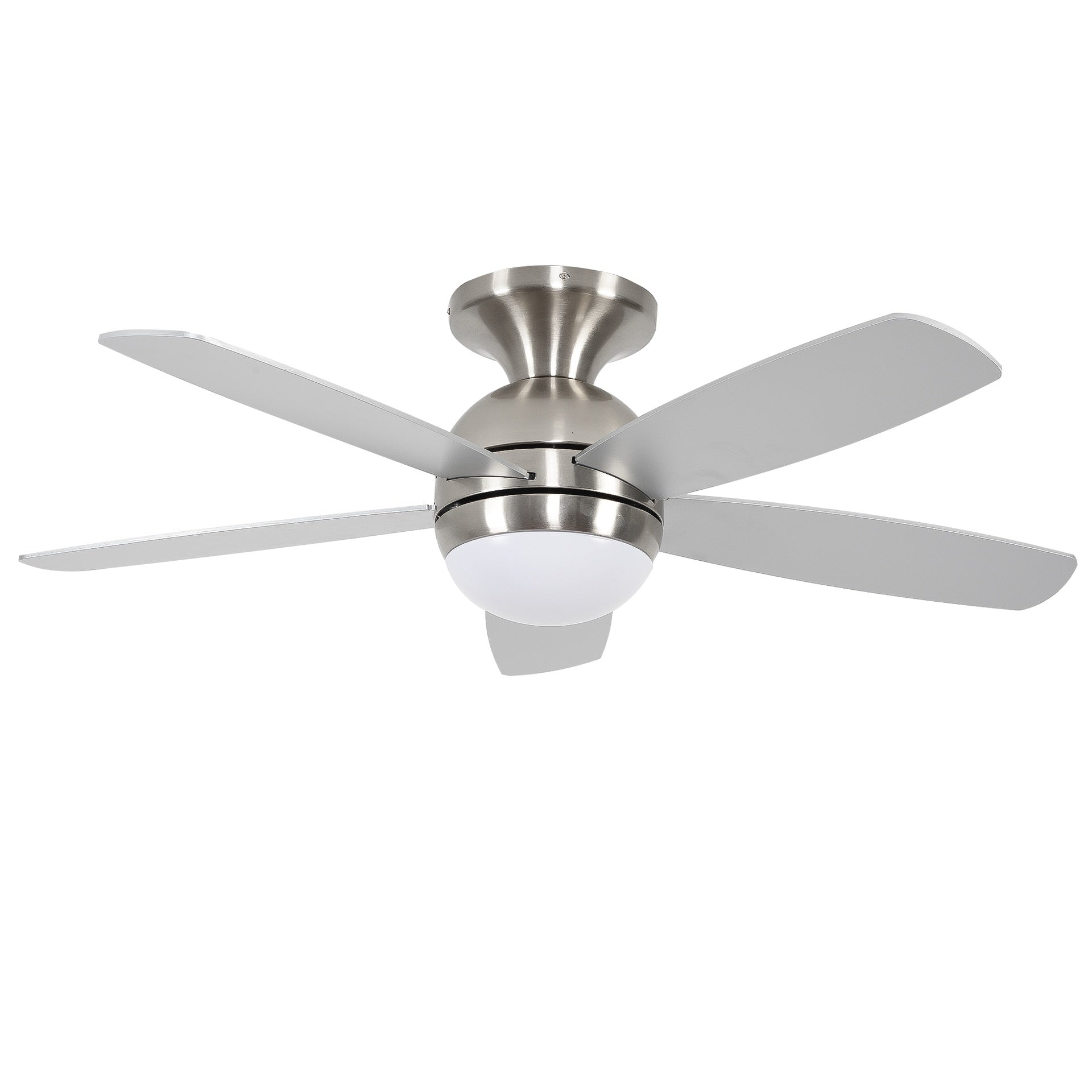 52 Inch 5 PCS Plywood Reversible Blades  Ceiling Fan With Light Kit 3 Color  , LED, DC 6 Speed ,Remote Control Ceiling Fan  for Patio Living Room, Bedroom, Office,Indoor.(( Sliver + Brushed Gold)