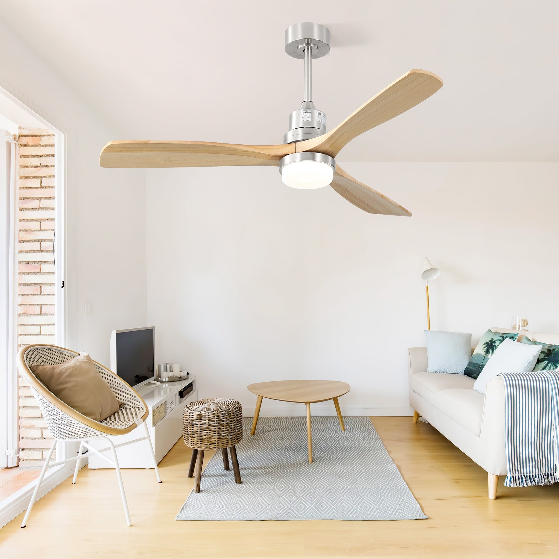 Indoor 52 Inch Ceiling Fan With Dimmable Led Light 6 Speed Remote 3 Wood Blade Reversible DC Motor For Bedroom
