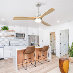 Indoor 52 Inch Ceiling Fan With Dimmable Led Light 6 Speed Remote 3 Wood Blade Reversible DC Motor For Bedroom