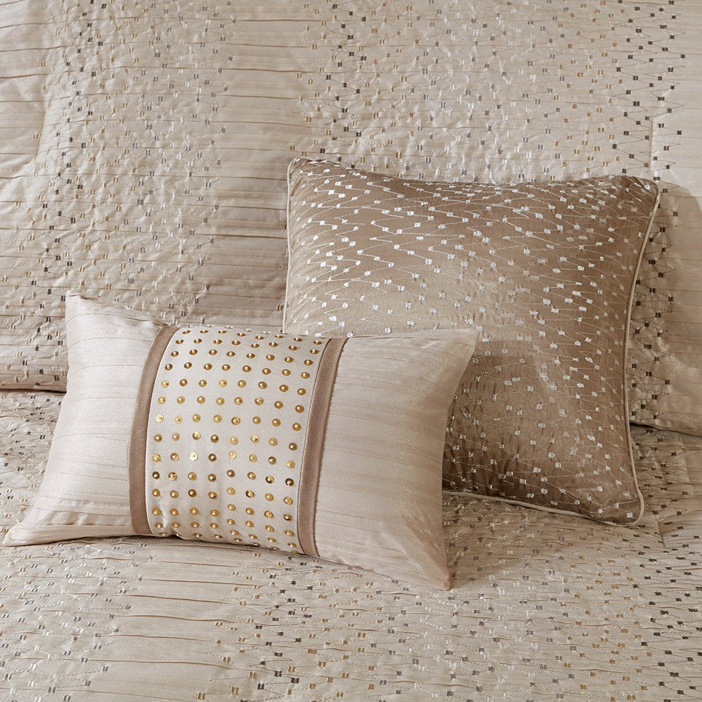 8 Piece Embroidered Comforter Set Natural Queen