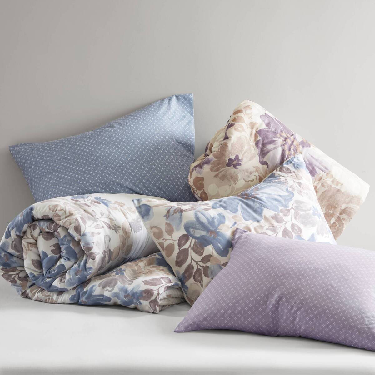 Floral Comforter Set with Bed Sheets Taupe Full