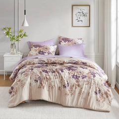 Floral Comforter Set with Bed Sheets Taupe Full