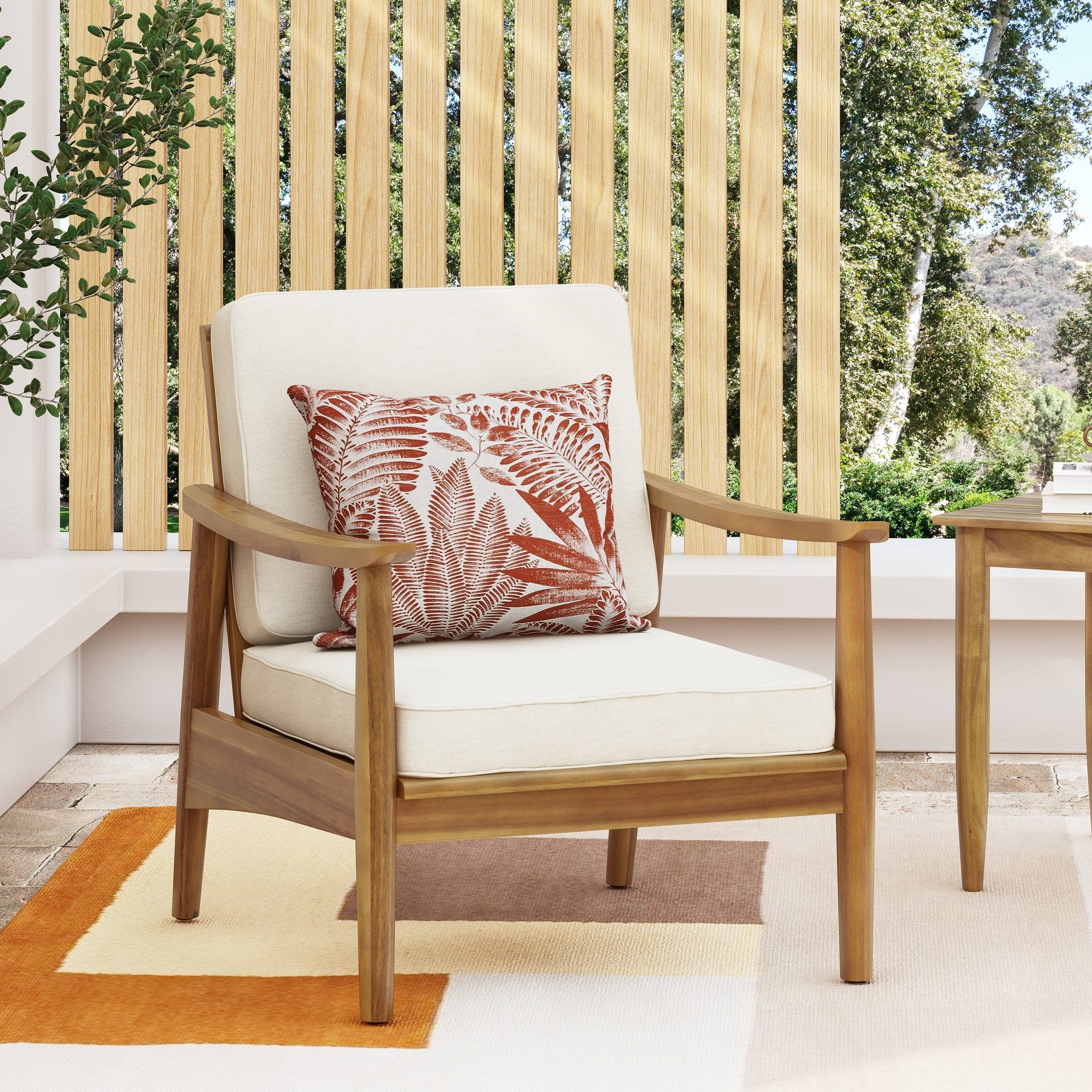 Club Chairs Laurent 500lbs Capacity Acacia Outdoor, Teak Finish Patio Furniture Sets with Thick Cushion, Appropriate for Garden Porch