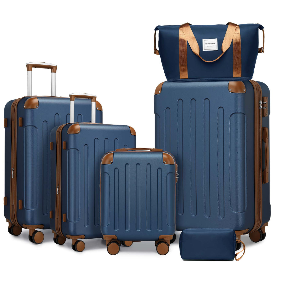 Luggage Sets 6 Piece with Duffel Bags, Hardside Expandable Suitcases with Spinner Wheels TSA Lock, Navy Blue