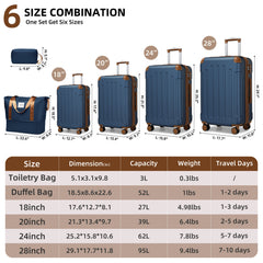 Luggage Sets 6 Piece with Duffel Bags, Hardside Expandable Suitcases with Spinner Wheels TSA Lock, Navy Blue