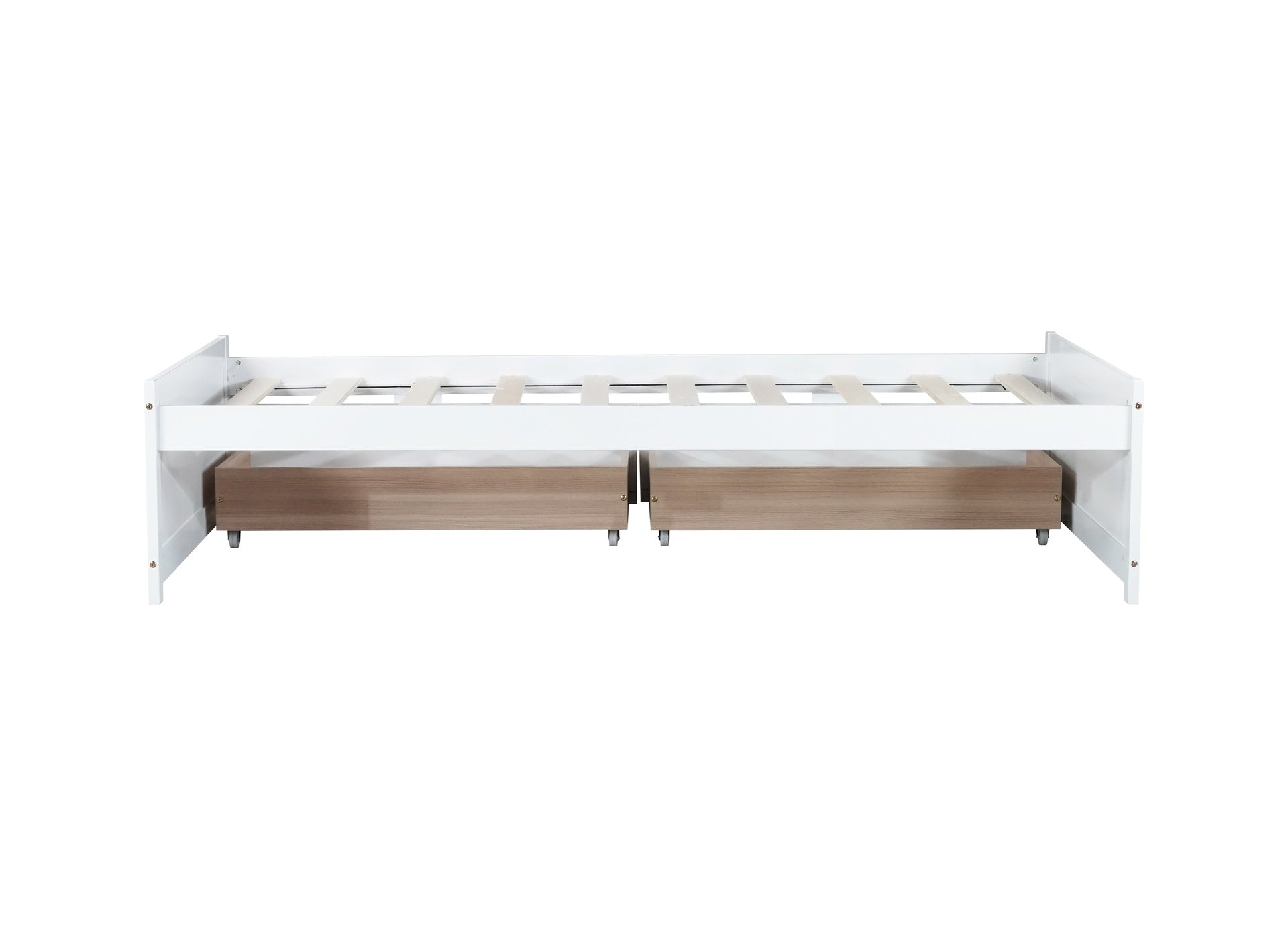 Twin Size Bed with 2 Drawers, Solid Rubber Wood Bed,White
