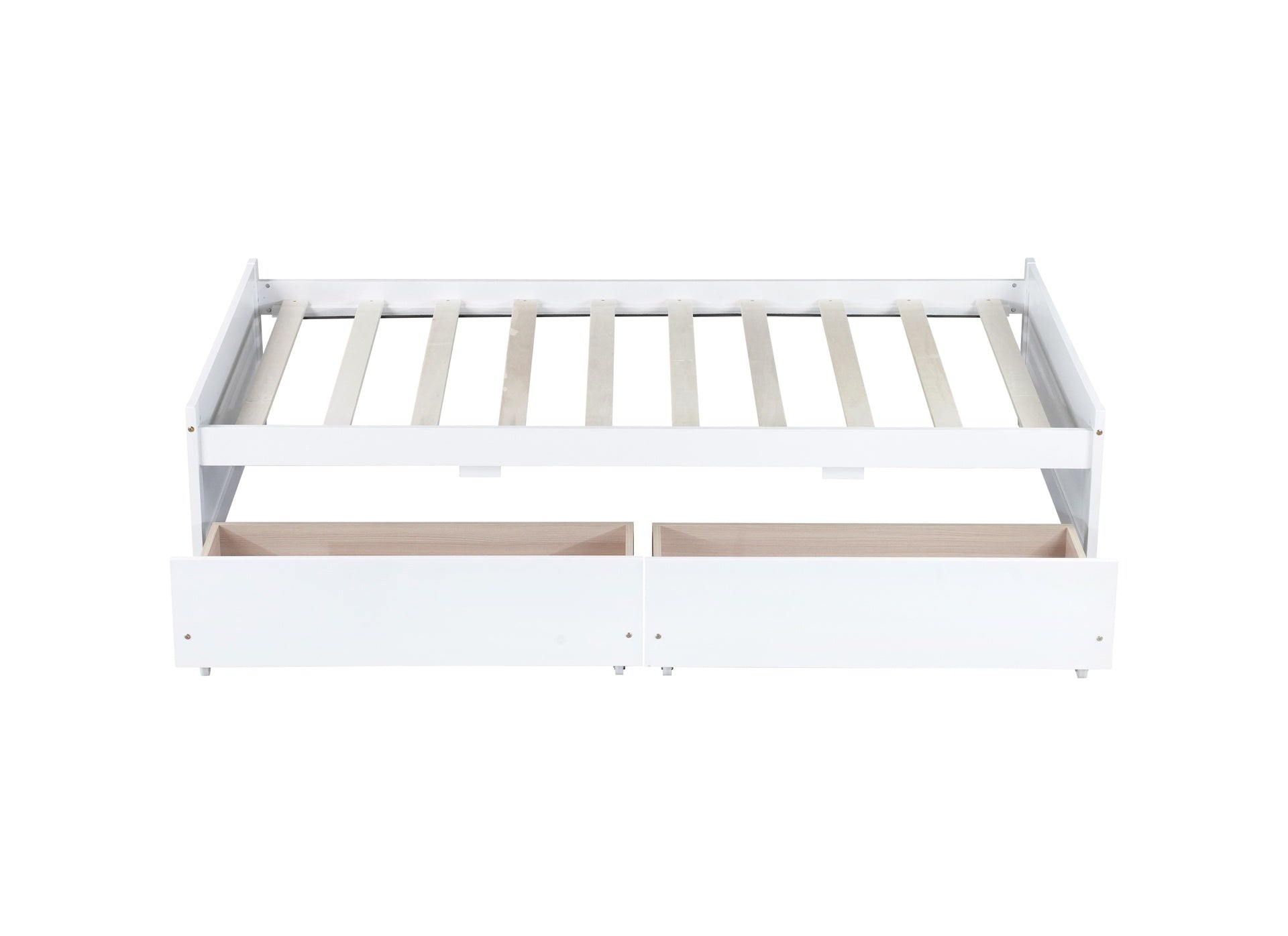 Twin Size Bed with 2 Drawers, Solid Rubber Wood Bed,White