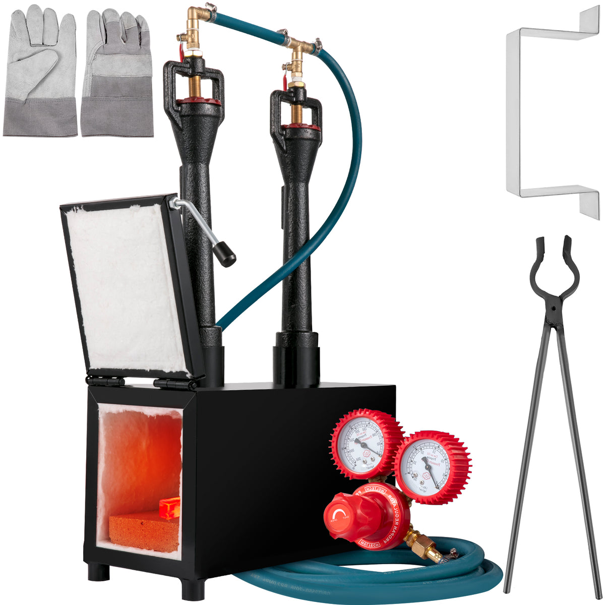 Propane Forge Portable, Double Burner Tool and Knife Making, Large Capacity Blacksmith Farrier Forges, Mini Furnace Blacksmithing, Gas Forging Tools and Equipment, Complete Kit