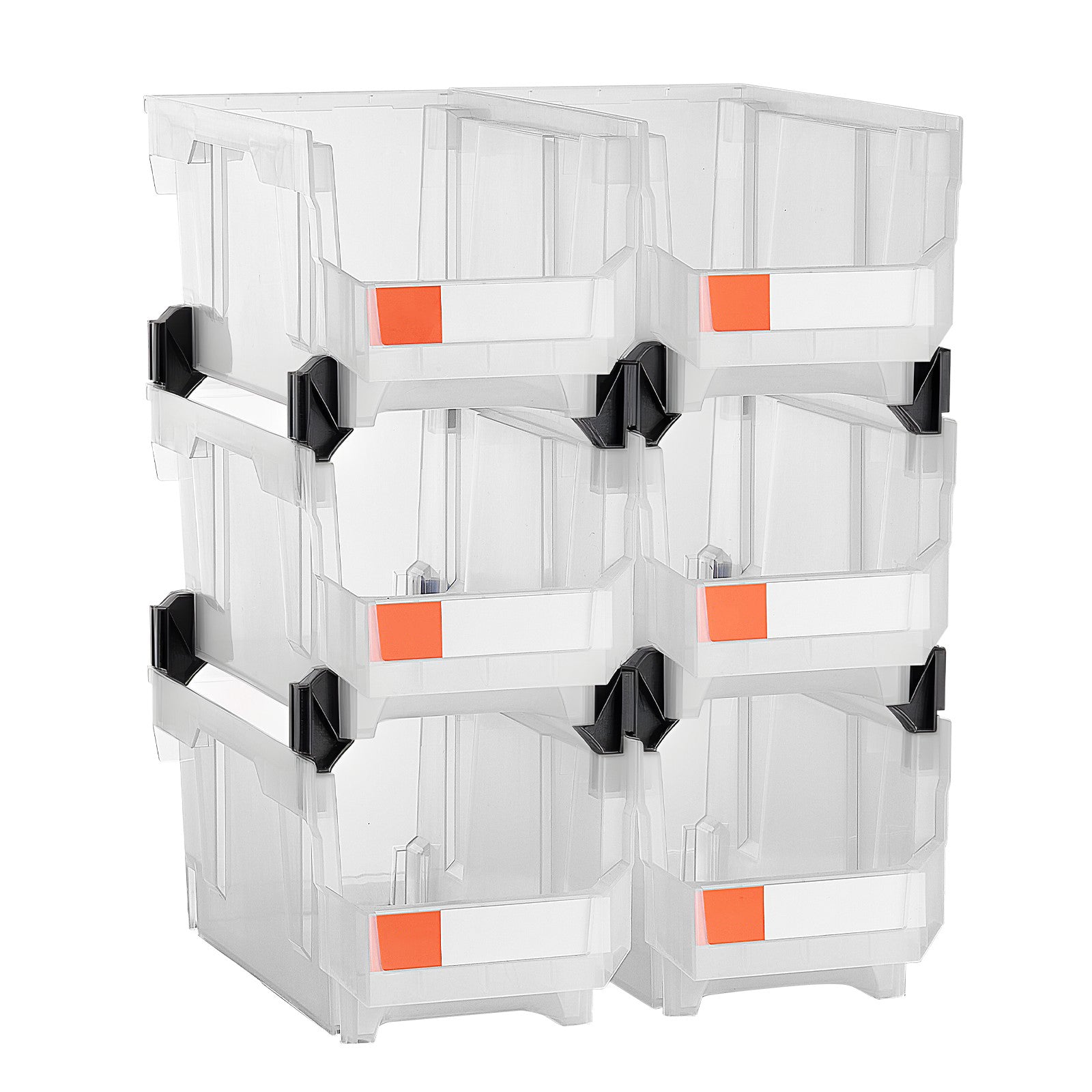Plastic Stackable Storage Bins, 14.8 x 8.5 x 7.1 inch (6 Pack), Plastic Containers for Organizing & Storage Bins for Closet, Garage, Small Parts, Office Supplies, Other Accessories, Transparent