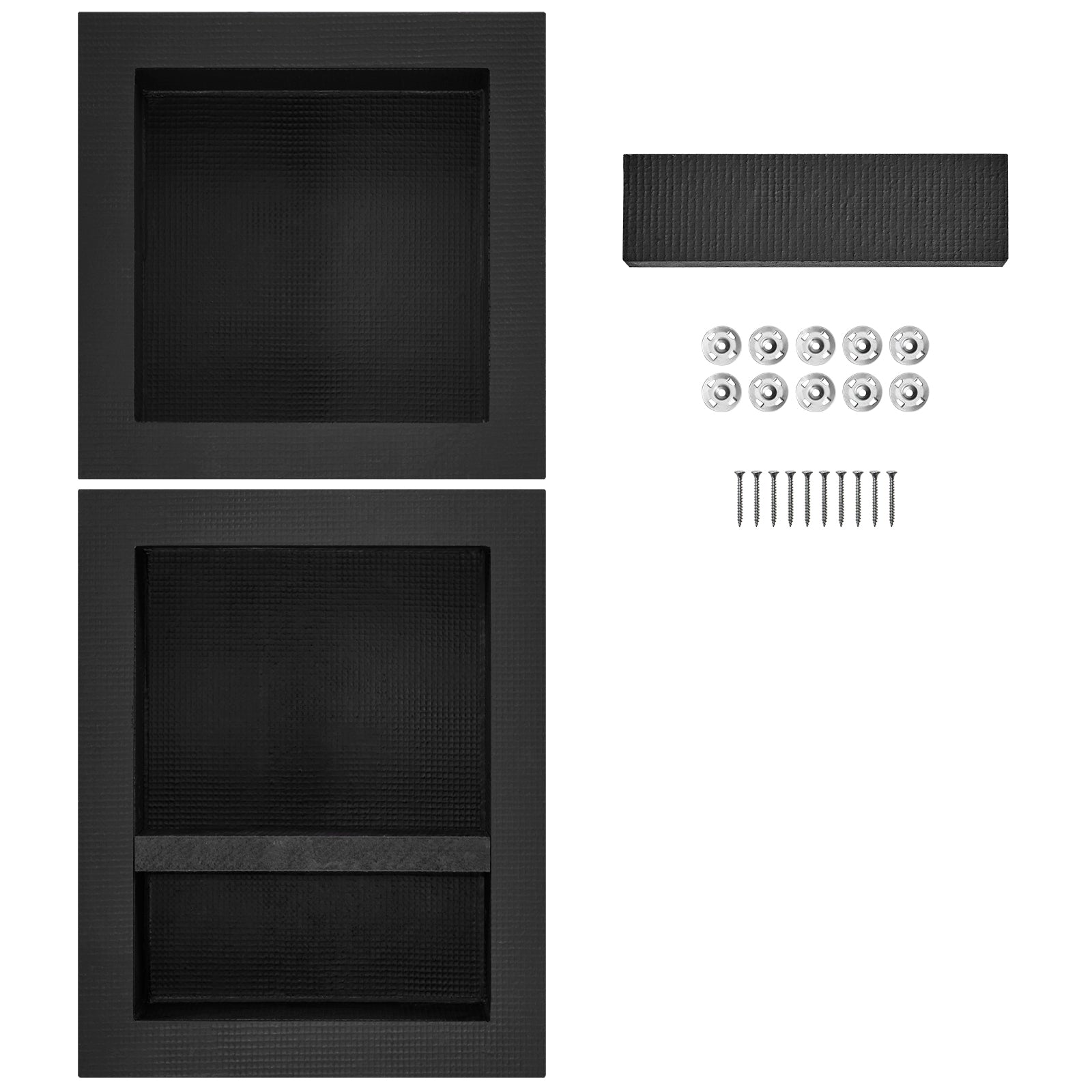 Shower Niche Ready for Tile 16" x 16" & 16" x 20", Triple Shelf Organizer, Square Corners Wall-inserted Niche Recessed, Sealed Protection Modern Soap Storage Niche for Shower Bathroom, Black