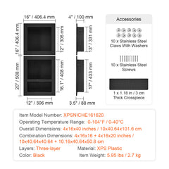Shower Niche Ready for Tile 16" x 16" & 16" x 20", Triple Shelf Organizer, Square Corners Wall-inserted Niche Recessed, Sealed Protection Modern Soap Storage Niche for Shower Bathroom, Black