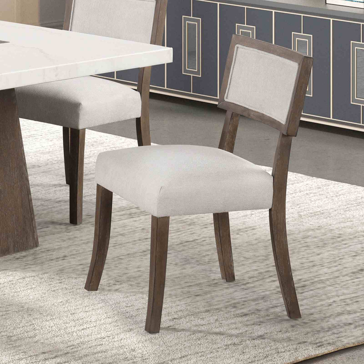 Contemporary Style 2pc Side Chair Upholstered Seat And Back Rest Dark Walnut And Light Gray Finish Dining Room