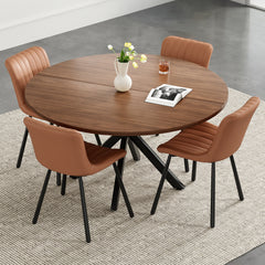 47.2" Solid Wood Round Dining Kitchen Table for 4-6 People with Intersecting Pedestal Base