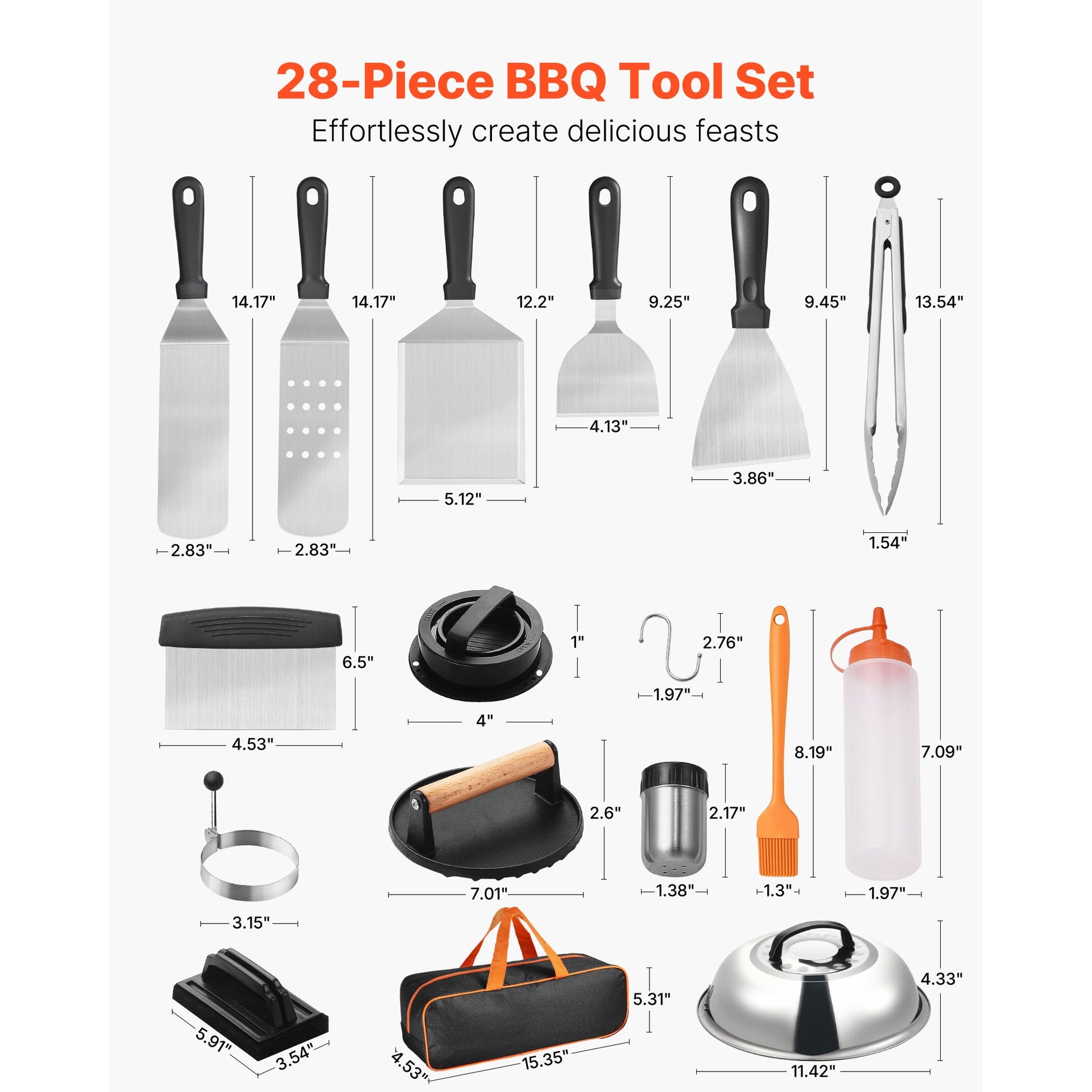 28PCS Griddle Accessories Kit Flat Top Grill Spatula BBQ Tools Stainless Steel