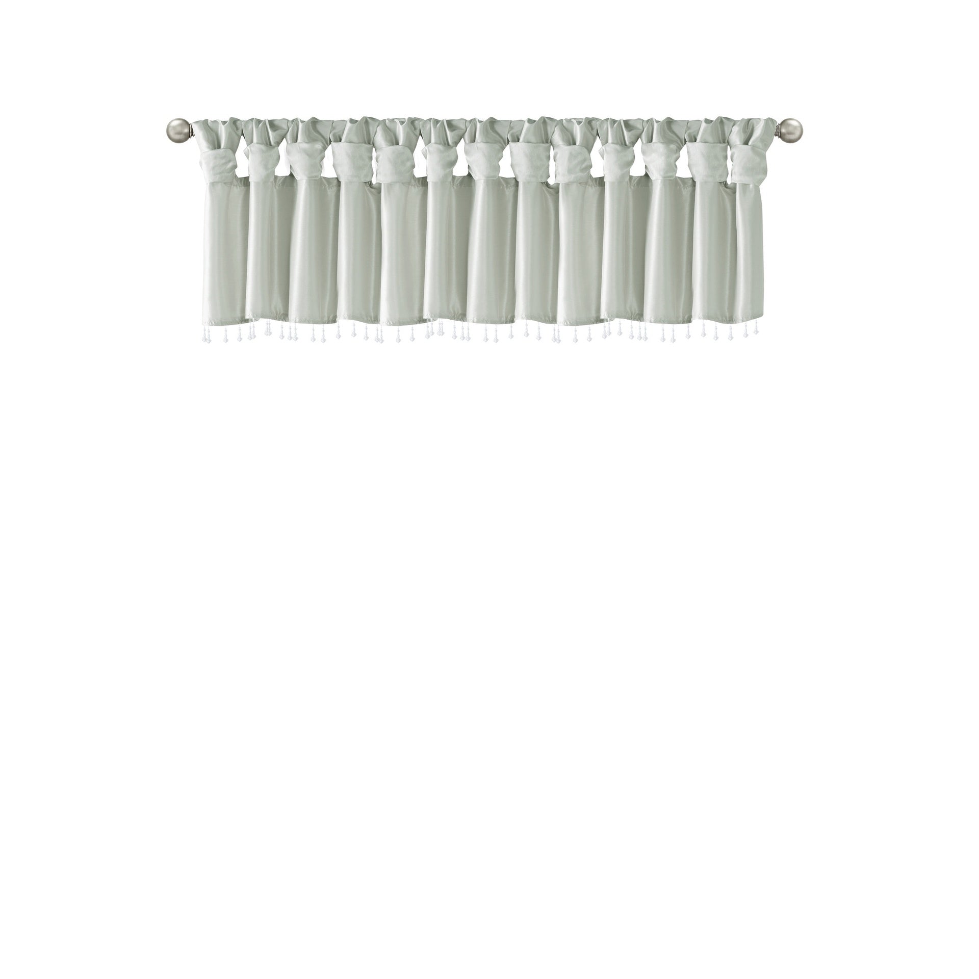 Lightweight Faux Silk Valance With Beads Dusty Aqua 50x26"