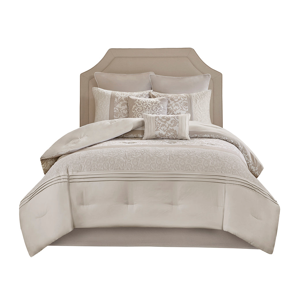 Embroidered 8 Piece Comforter Set Neutral Cal King