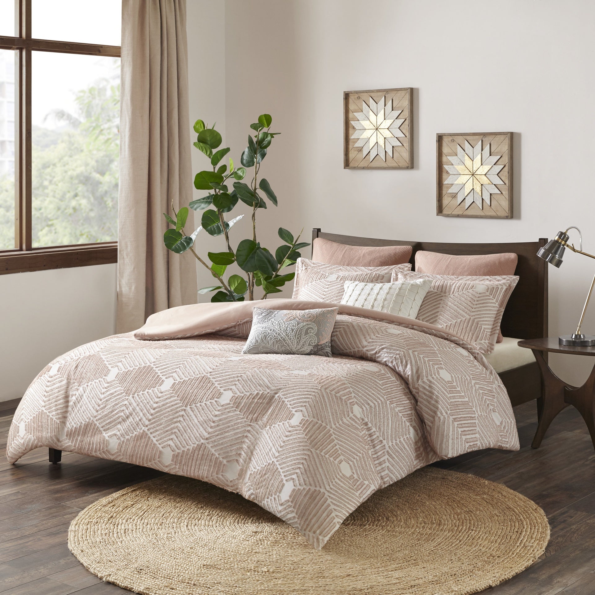 Cotton Jacquard Comforter Set Blush Full/Queen