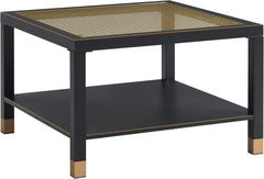 Industrial Square Coffee Table - 27.6" Matte Black Steel Frame & Gold Mesh Glass Top