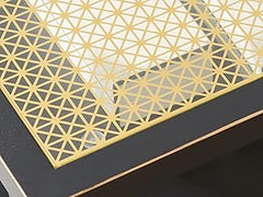 Industrial Square Coffee Table - 27.6" Matte Black Steel Frame & Gold Mesh Glass Top