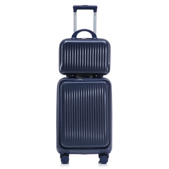 14"/20" 2 pcs/set in ABS Spinner Wheel Luggage, with Combination Lock and Front Opening Design, 14" Cosmetic Case (Navy)