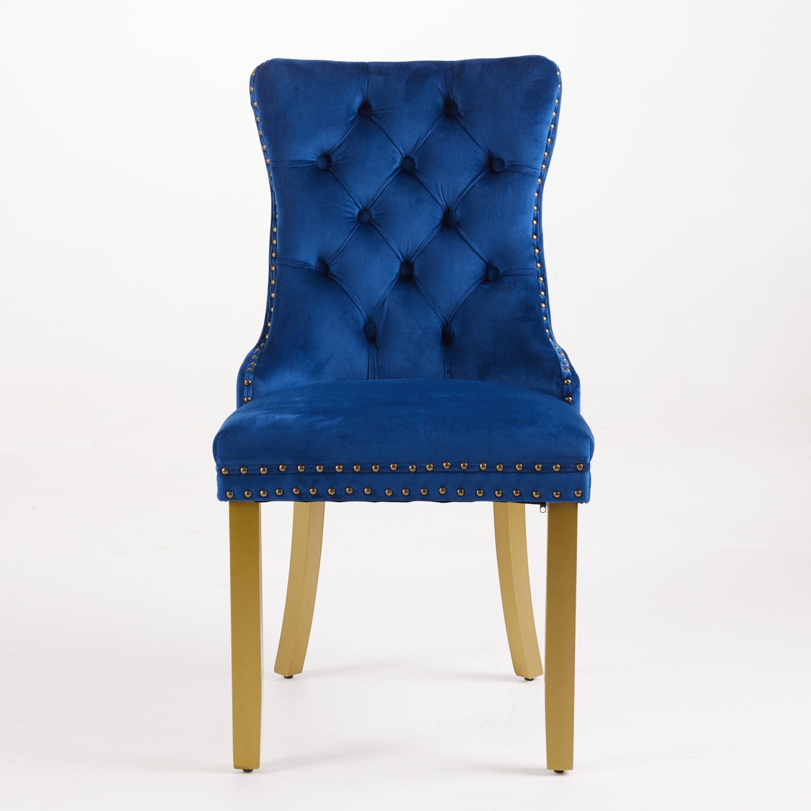 Mid-Century Modern Chairs with Lion Head Pull Ring,High-end Tufted Solid Wood Contemporary Velvet Upholstered Dining Chair with Golden Wooden Legs Nailhead Trim 2-Pcs Set,Blue,SW1201BL