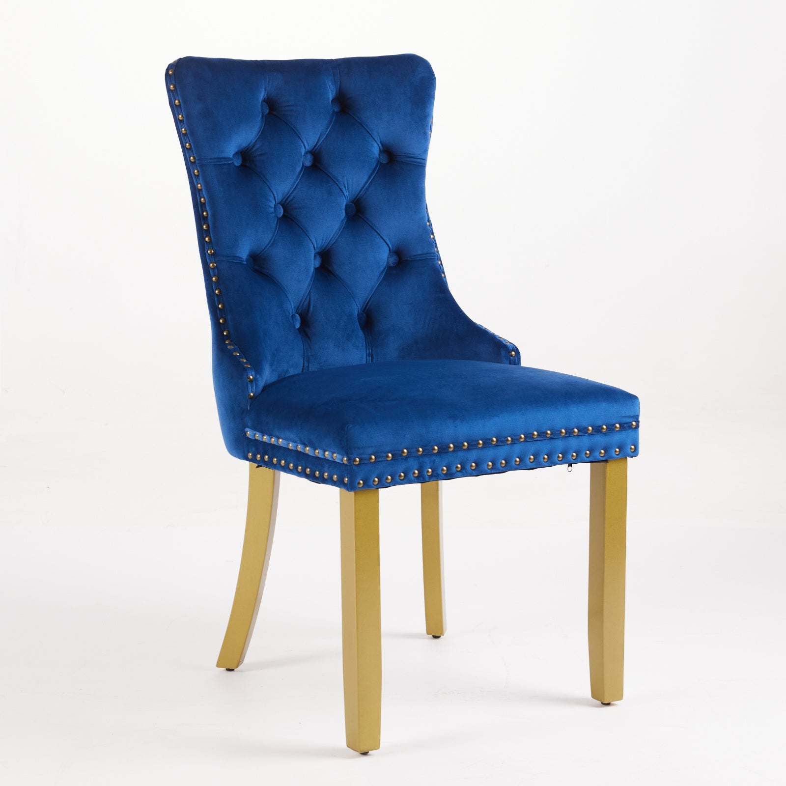 Mid-Century Modern Chairs with Lion Head Pull Ring,High-end Tufted Solid Wood Contemporary Velvet Upholstered Dining Chair with Golden Wooden Legs Nailhead Trim 2-Pcs Set,Blue,SW1201BL