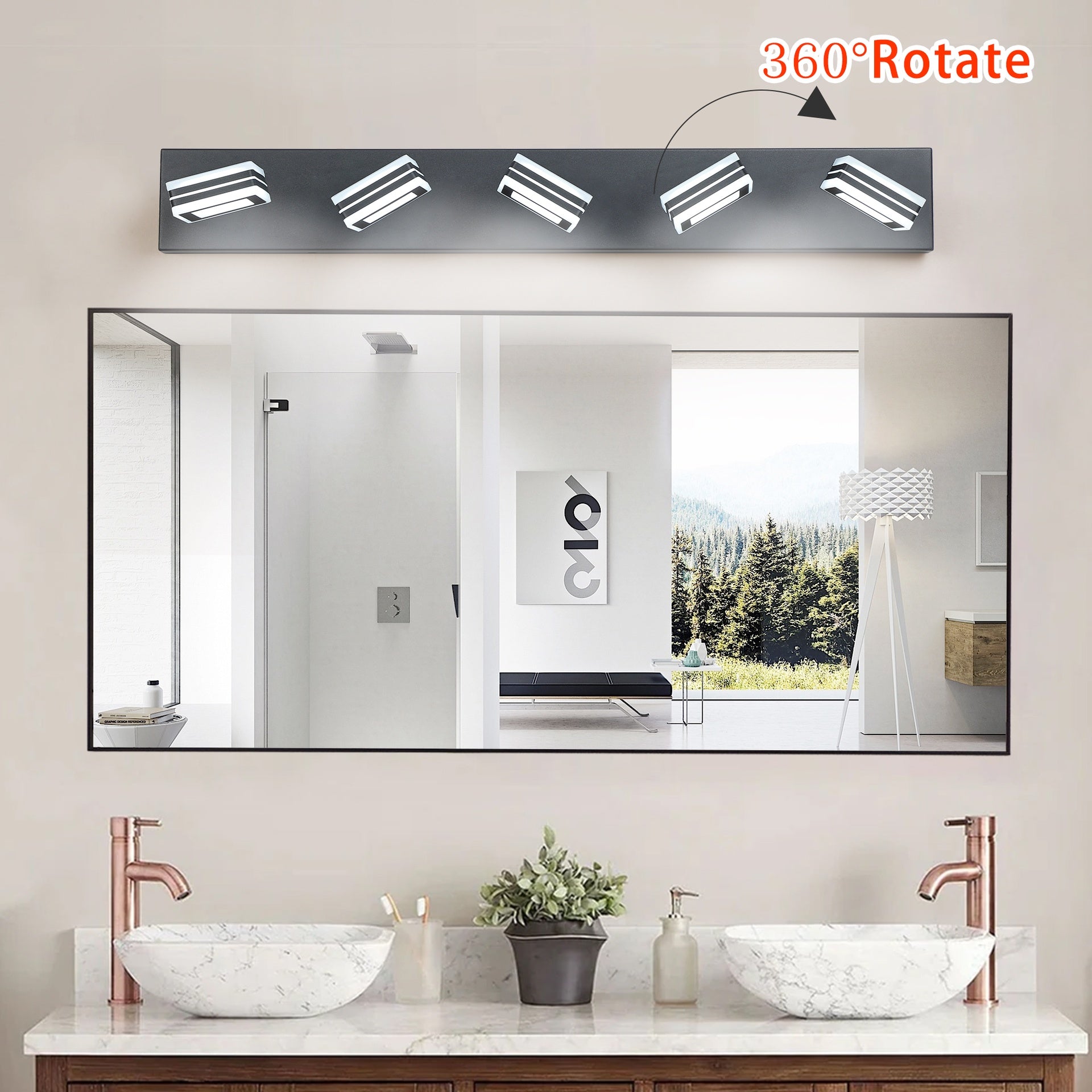 32" Modern Black 5-Light LED Vanity Light, Square Acrylic Lampshades Wall Mount Fixture for Bathroom, Mirror Lighting