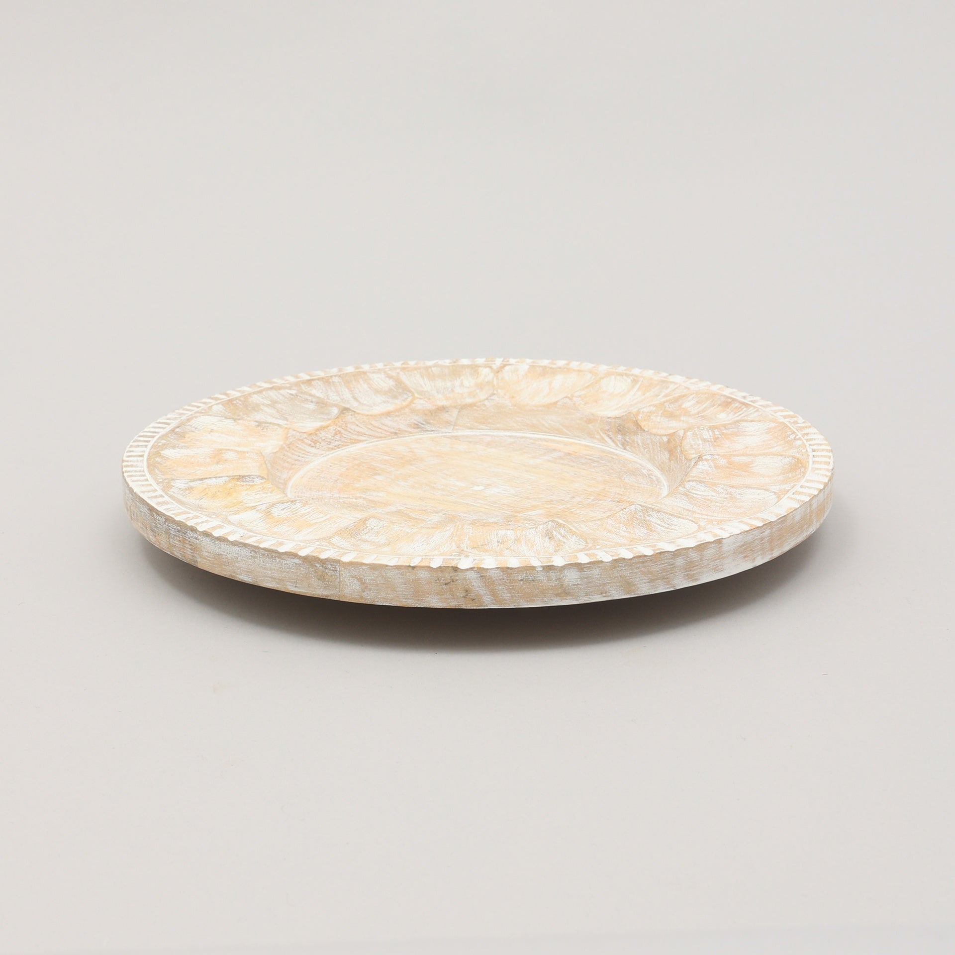 Handcrafted 13" Wood White Charger Plate| Wooden Dinning Placemat|Artisan Wood Tableware