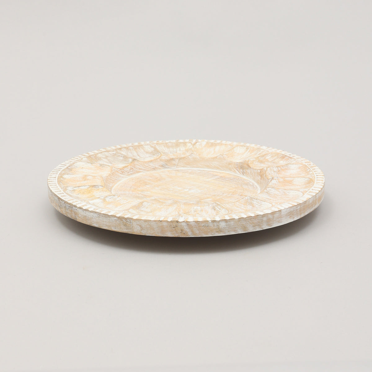 Handcrafted 13" Wood White Charger Plate| Wooden Dinning Placemat|Artisan Wood Tableware