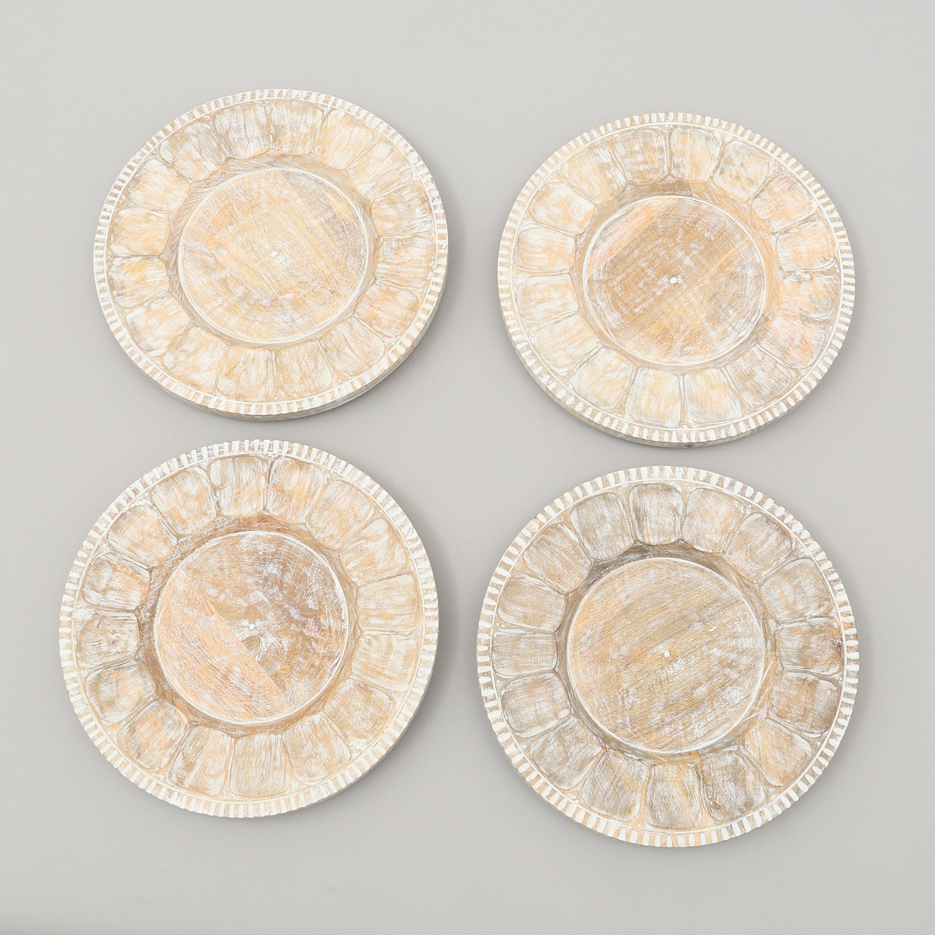 Handcrafted 13" Wood White Charger Plate| Wooden Dinning Placemat|Artisan Wood Tableware