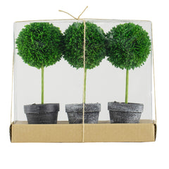 S/3 D3.5x9.5" Mini Faux Potted Boxwood Topiaries