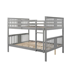 Full over Full Bunk Bed with Ladder for Bedroom, Guest Room Furniture-Gray