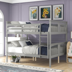 Full over Full Bunk Bed with Ladder for Bedroom, Guest Room Furniture-Gray