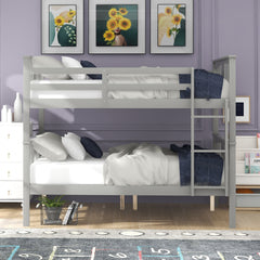 Full over Full Bunk Bed with Ladder for Bedroom, Guest Room Furniture-Gray