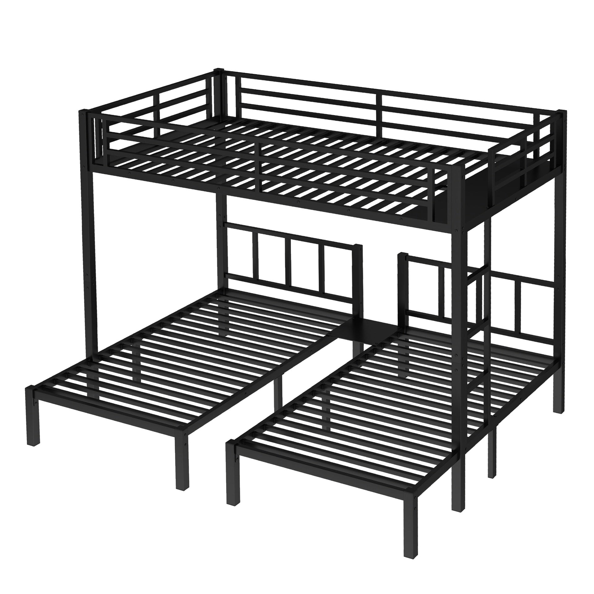 Twin over Twin & Queen Bunk Bed, Metal Triple Bunk Bed with Safety Guardrails,Space-Saving/Noise Reduced,Black