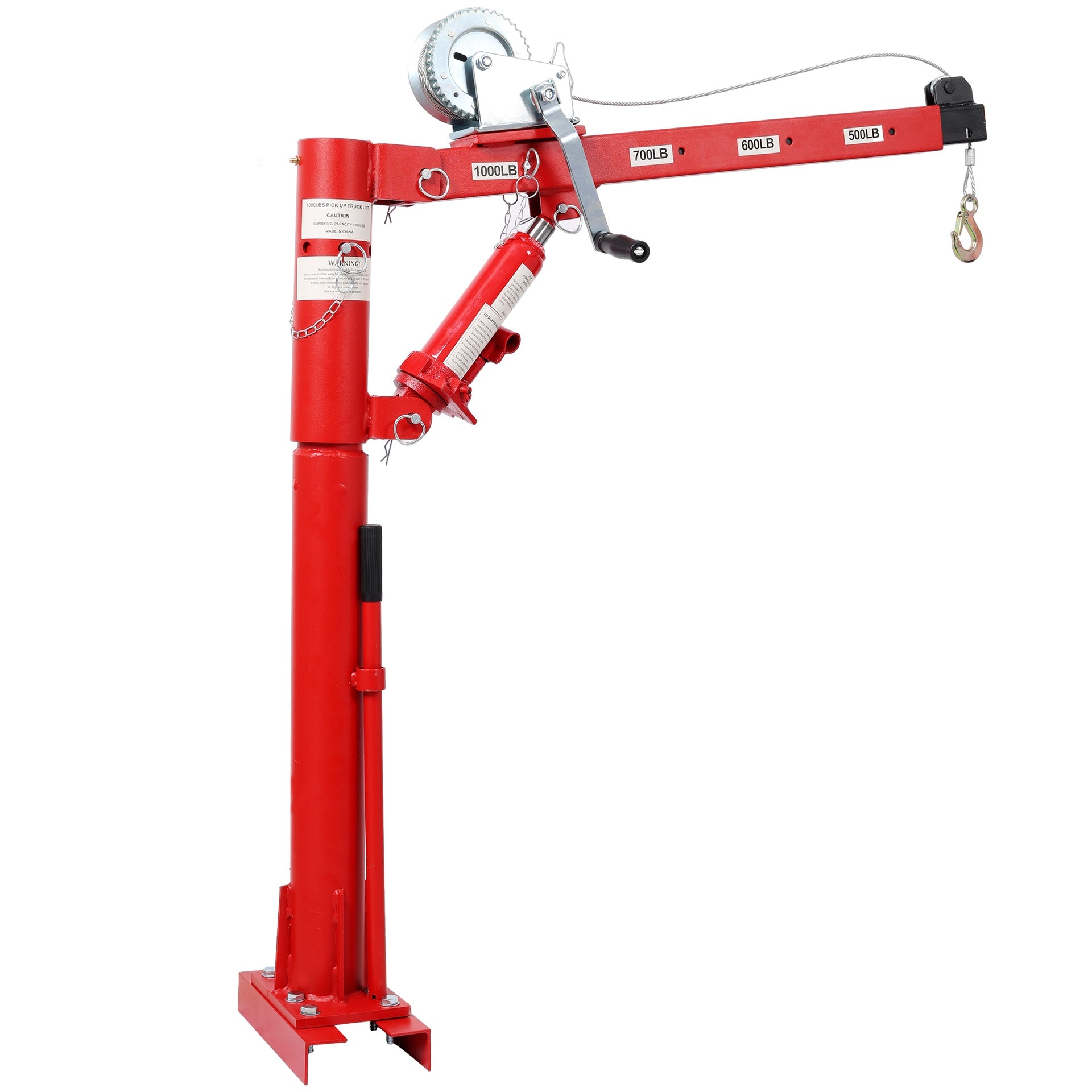1000 Lbs Pickup Truck Crane With Manual Winch, Four Capacity for 500 lbs/600 lbs/700 lbs/1000 lbs,Heavy Duty Lifting for Factory, Warehouse, Construction